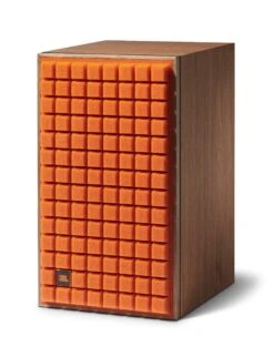 JBL - L82 Classic Bookshelf Speakers (Pair) -Music Player Store JBL L82 Bookshelf Speakers Orange 03 Angle Left Grill