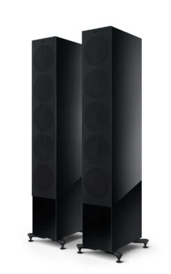 KEF - R11 Meta Tower Speaker (Each) -Music Player Store R11 Meta Black20Gloss grille on perspective Front in20pair
