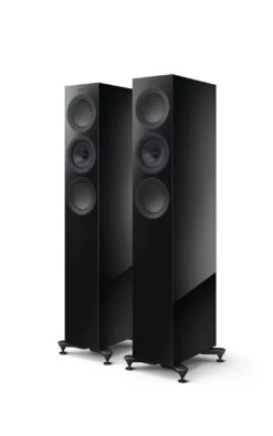 KEF - R5 Meta Tower Speaker (Each) -Music Player Store R5 Meta Black20Gloss without20grille on perspective Front in20pair